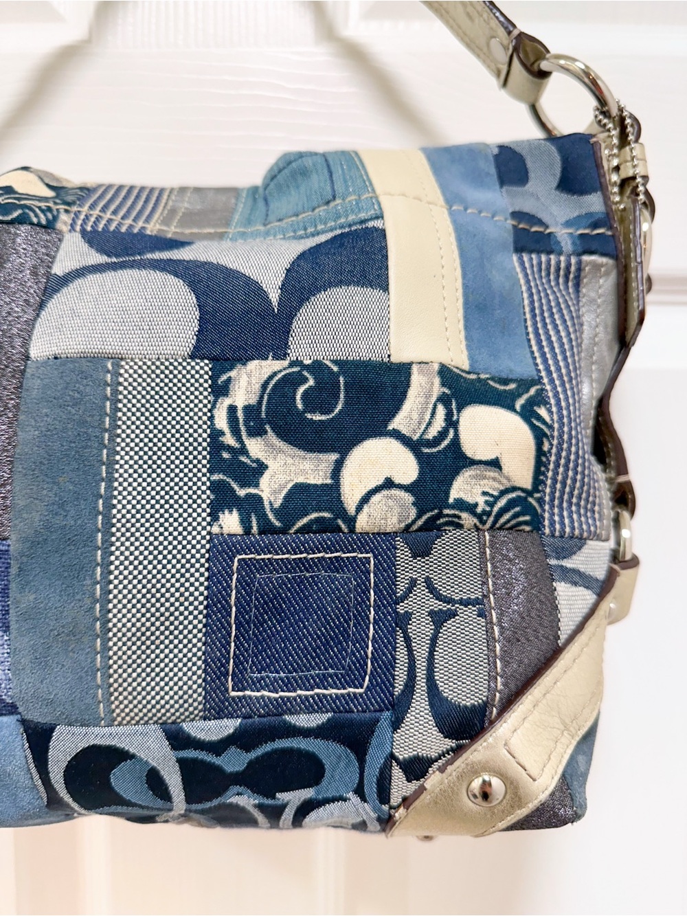 Coach Carly Small Denim Patchwork Hobo Shoulder Bag Blue Multi Vintage Y2K - Picture 15 of 17